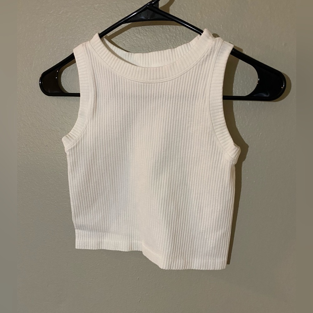 Aura White Ribbed Sleeveless Crop Top